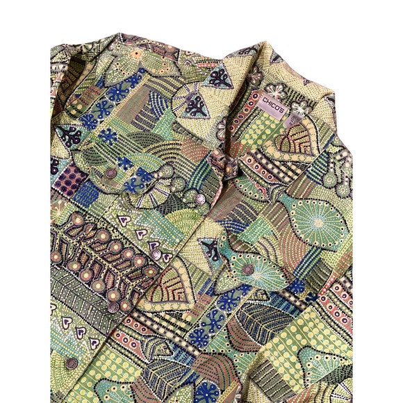 Chico's green patterned‎ denim jacket, size 3, #560-U - Picture 1 of 3